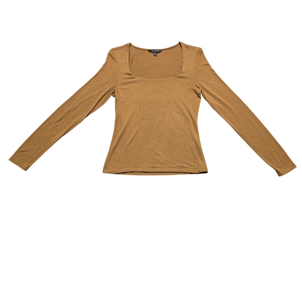 Banana Republic LS Jersey Square Neck Women XS Brown Excellent Rayon Spandex Top